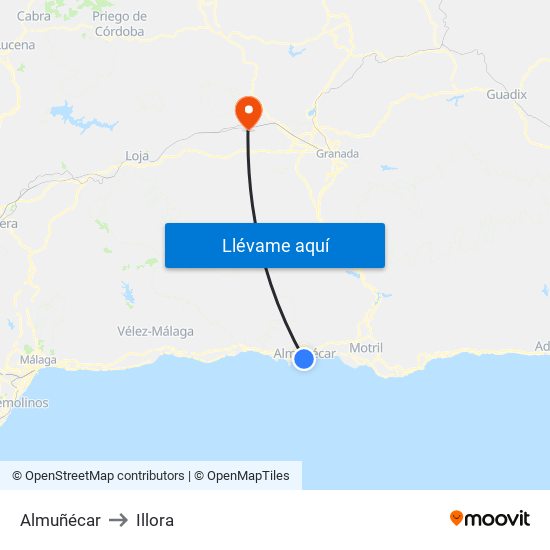 Almuñécar to Illora map