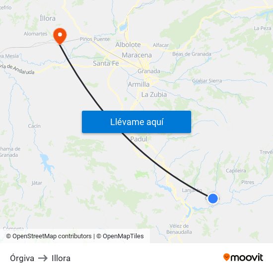 Órgiva to Illora map