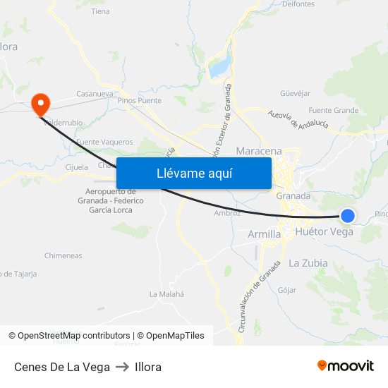 Cenes De La Vega to Illora map
