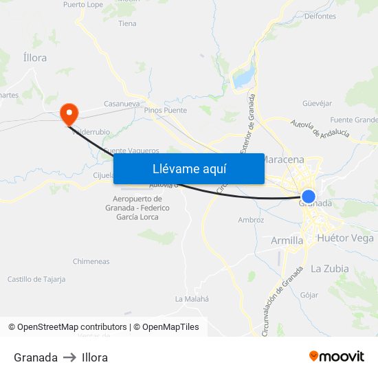 Granada to Illora map