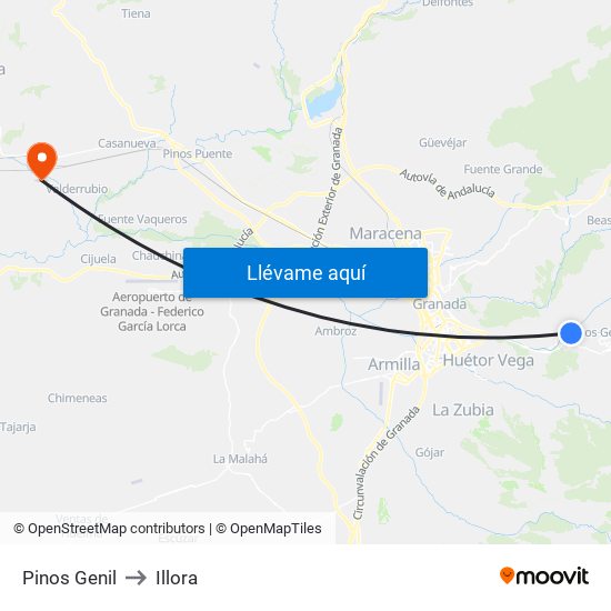 Pinos Genil to Illora map