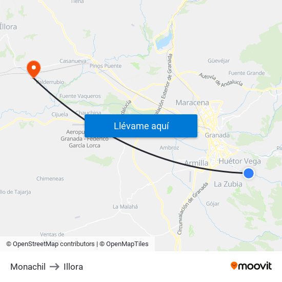 Monachil to Illora map