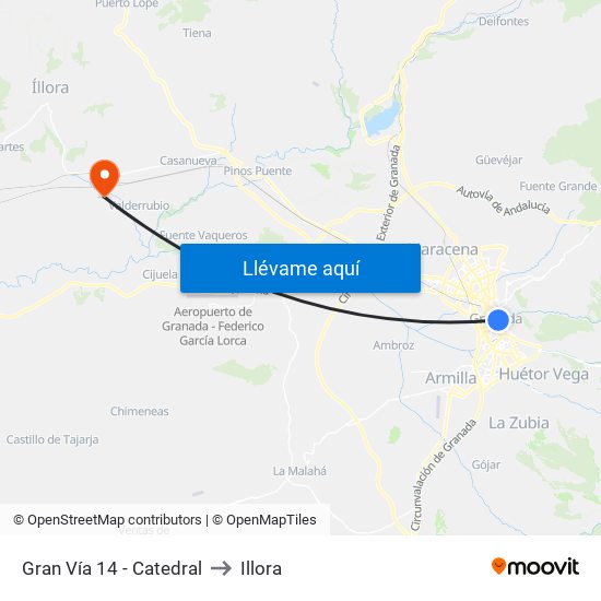 Gran Vía 14 - Catedral to Illora map