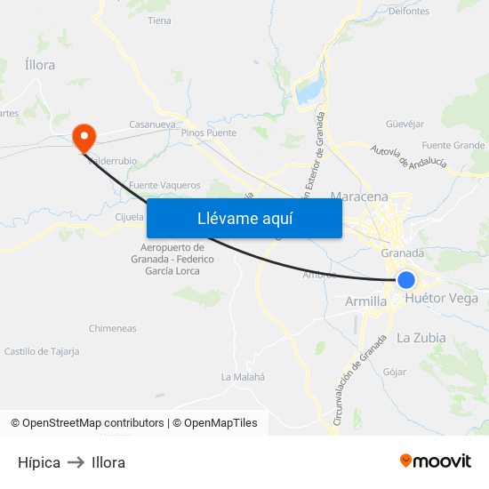 Hípica to Illora map