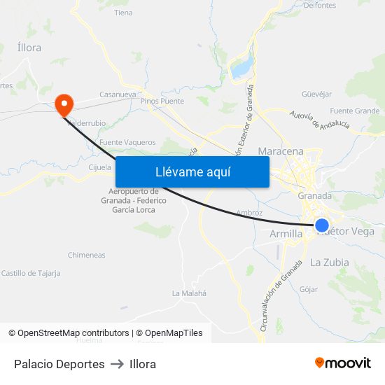 Palacio Deportes to Illora map