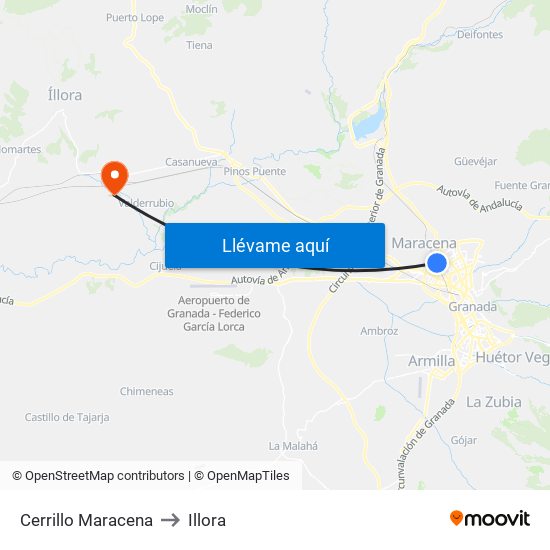 Cerrillo Maracena to Illora map