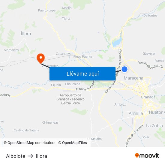 Albolote to Illora map