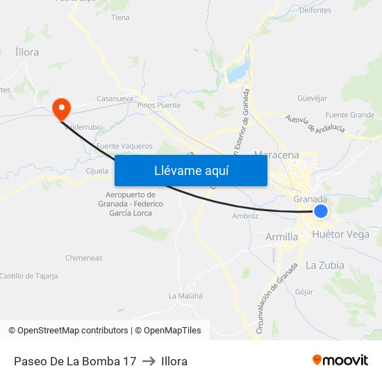 Paseo De La Bomba 17 to Illora map