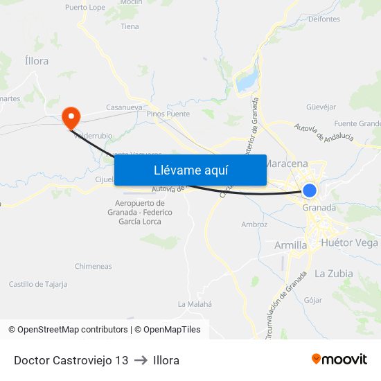 Doctor Castroviejo 13 to Illora map