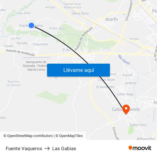 Fuente Vaqueros to Las Gabias map