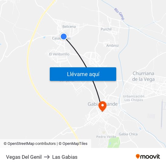 Vegas Del Genil to Las Gabias map