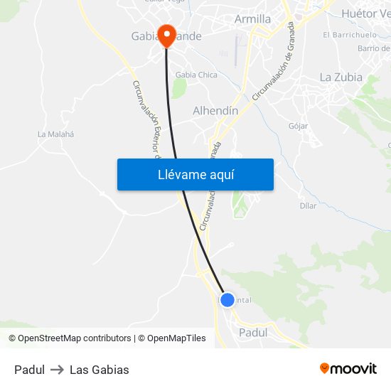 Padul to Las Gabias map