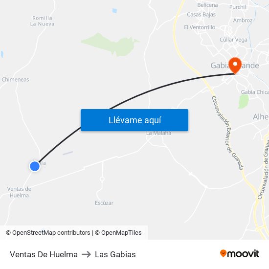 Ventas De Huelma to Las Gabias map