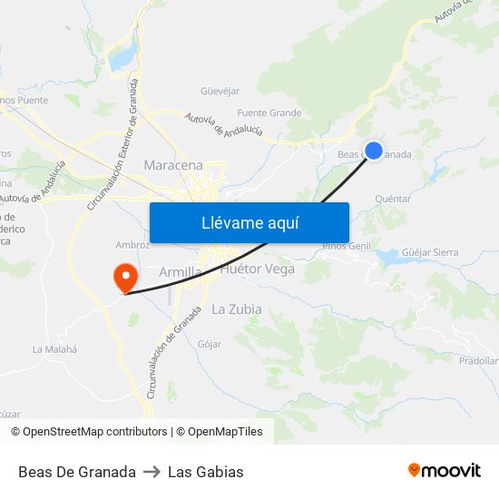 Beas De Granada to Las Gabias map
