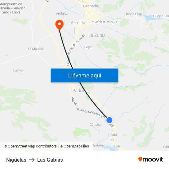 Nigüelas to Las Gabias map