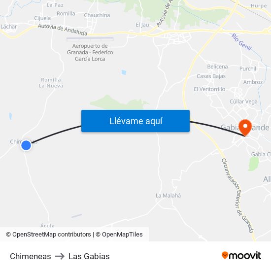 Chimeneas to Las Gabias map