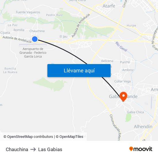 Chauchina to Las Gabias map