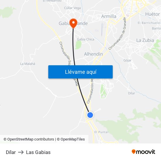 Dílar to Las Gabias map