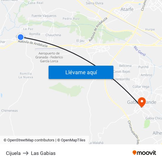 Cijuela to Las Gabias map