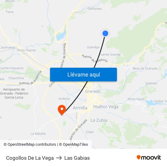 Cogollos De La Vega to Las Gabias map