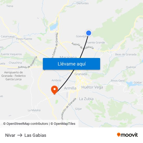 Nívar to Las Gabias map