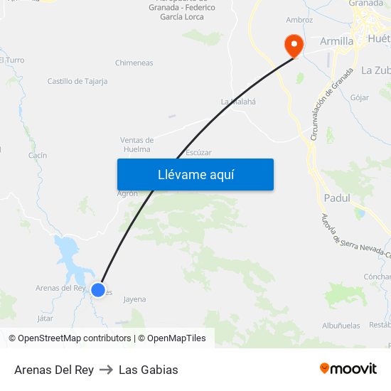 Arenas Del Rey to Las Gabias map