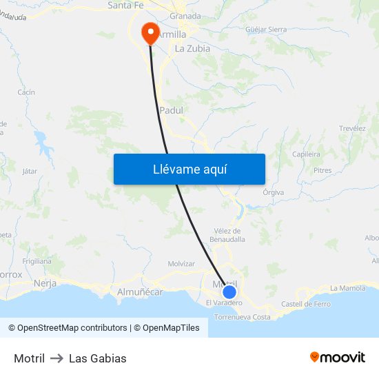 Motril to Las Gabias map