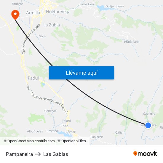 Pampaneira to Las Gabias map