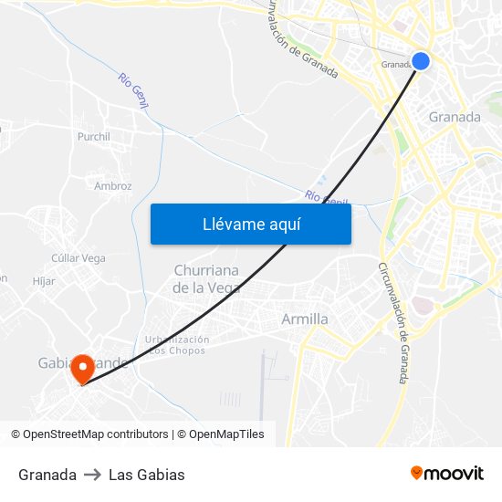 Granada to Las Gabias map