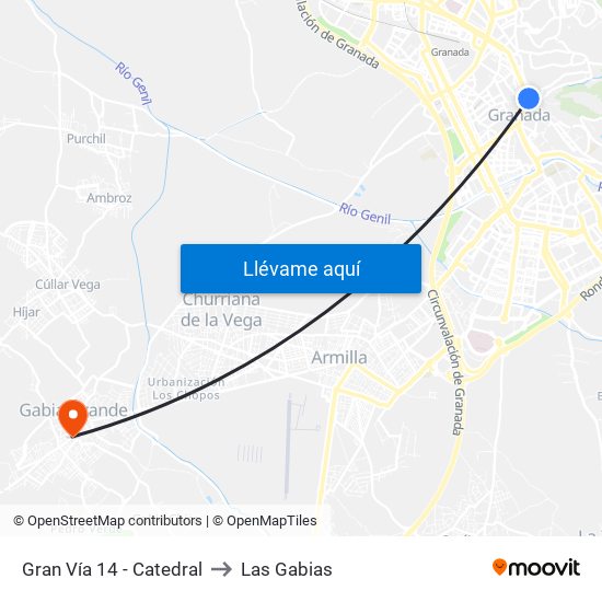 Gran Vía 14 - Catedral to Las Gabias map
