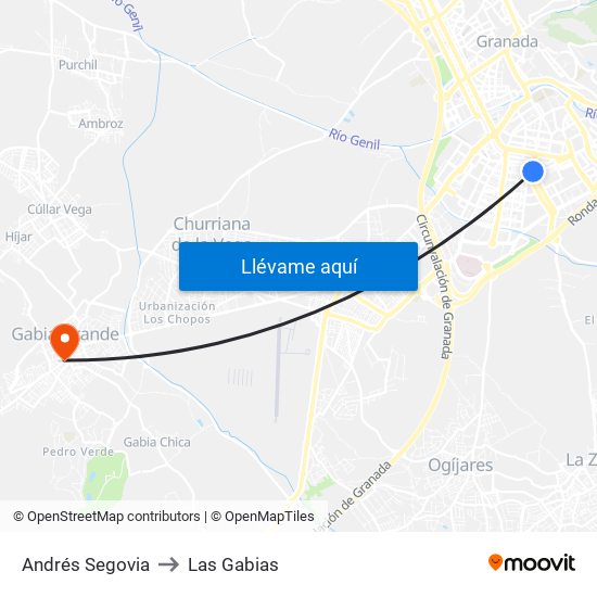 Andrés Segovia to Las Gabias map