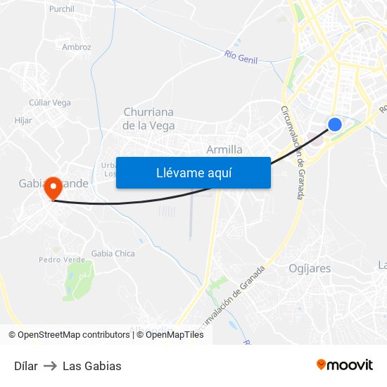 Dílar to Las Gabias map