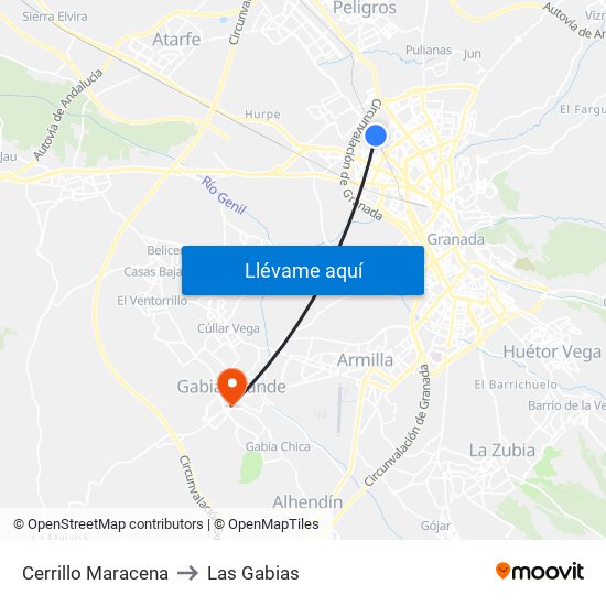 Cerrillo Maracena to Las Gabias map