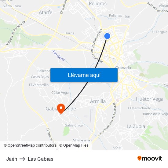 Jaén to Las Gabias map