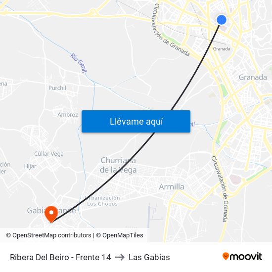 Ribera Del Beiro - Frente 14 to Las Gabias map
