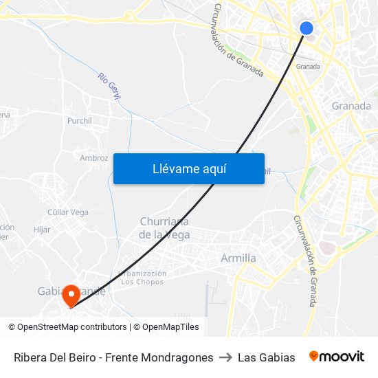 Ribera Del Beiro - Frente Mondragones to Las Gabias map