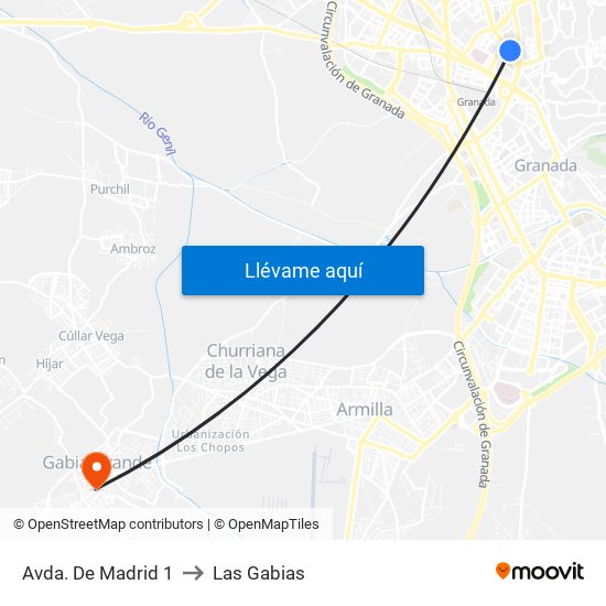 Avda. De Madrid 1 to Las Gabias map