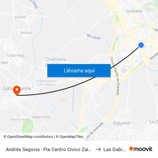 Andrés Segovia - Fte Centro Cívico Zaidín to Las Gabias map