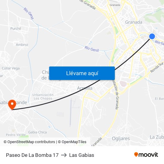 Paseo De La Bomba 17 to Las Gabias map