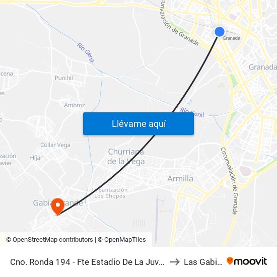 Cno. Ronda 194 - Fte Estadio De La Juventud to Las Gabias map