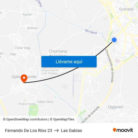 Fernando De Los Ríos 23 to Las Gabias map