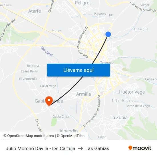 Julio Moreno Dávila - Ies Cartuja to Las Gabias map