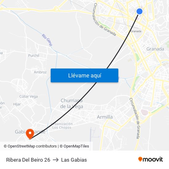 Ribera Del Beiro 26 to Las Gabias map