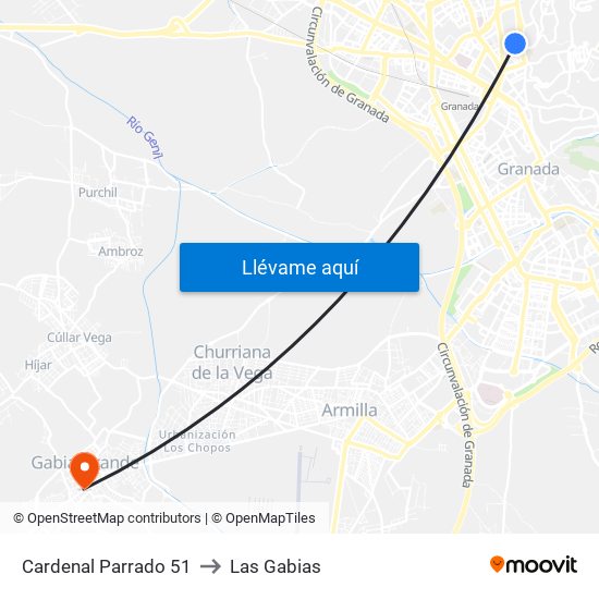 Cardenal Parrado 51 to Las Gabias map