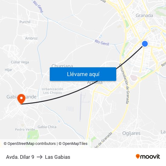 Avda. Dílar 9 to Las Gabias map