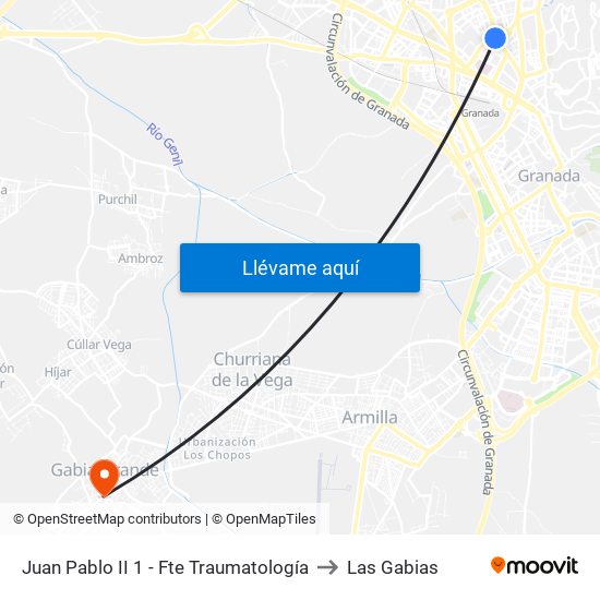 Juan Pablo II 1 - Fte Traumatología to Las Gabias map