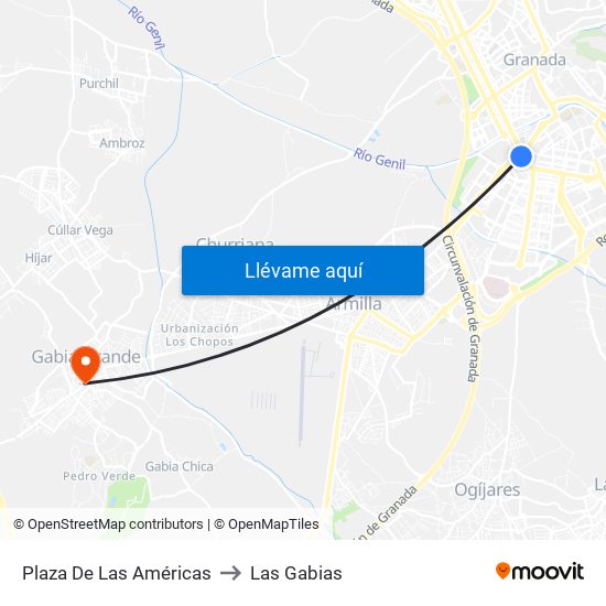Plaza De Las Américas to Las Gabias map