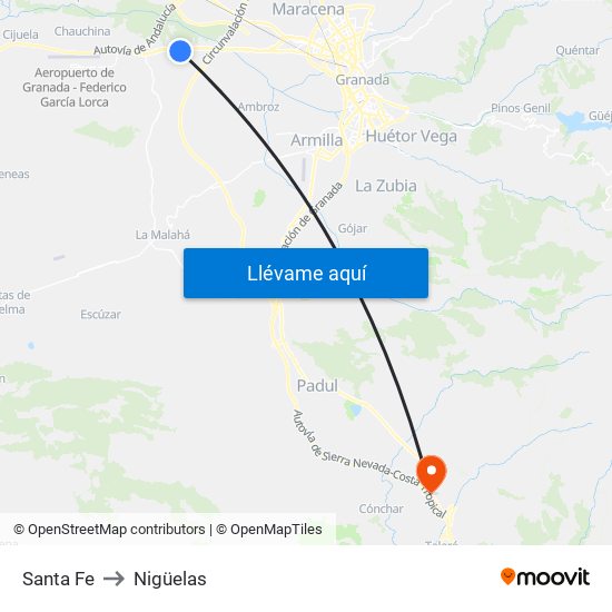 Santa Fe to Nigüelas map