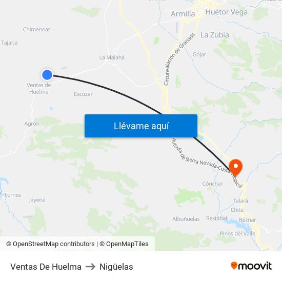 Ventas De Huelma to Nigüelas map