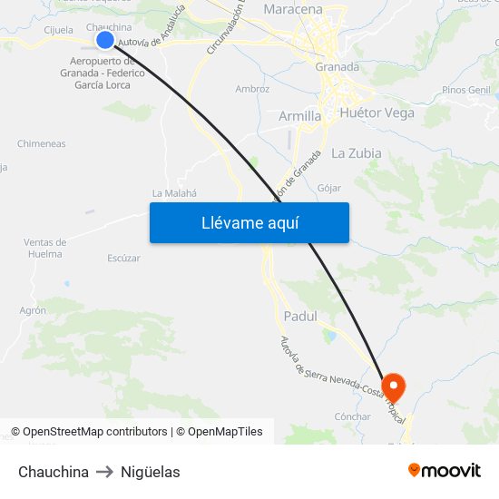 Chauchina to Nigüelas map